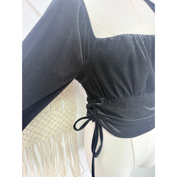 Lavender Moon Black Ribbed Ruched Crop Top Small Long Sleeve Ren Fair Peasant - Picture 4 of 7